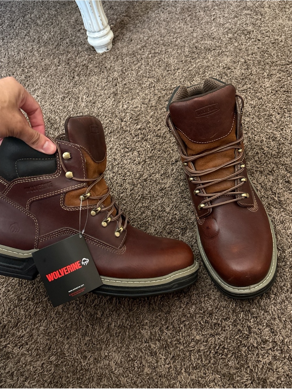 Wolverine Brown Leather Work Boots with Tan Collar